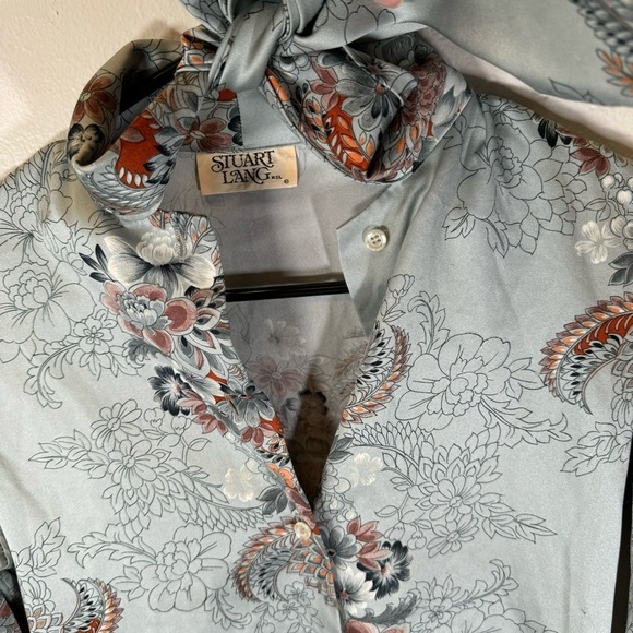 Vintage blouse floral paisley button-down shirt tie neck small Stuart Lang - Picture 7 of 12